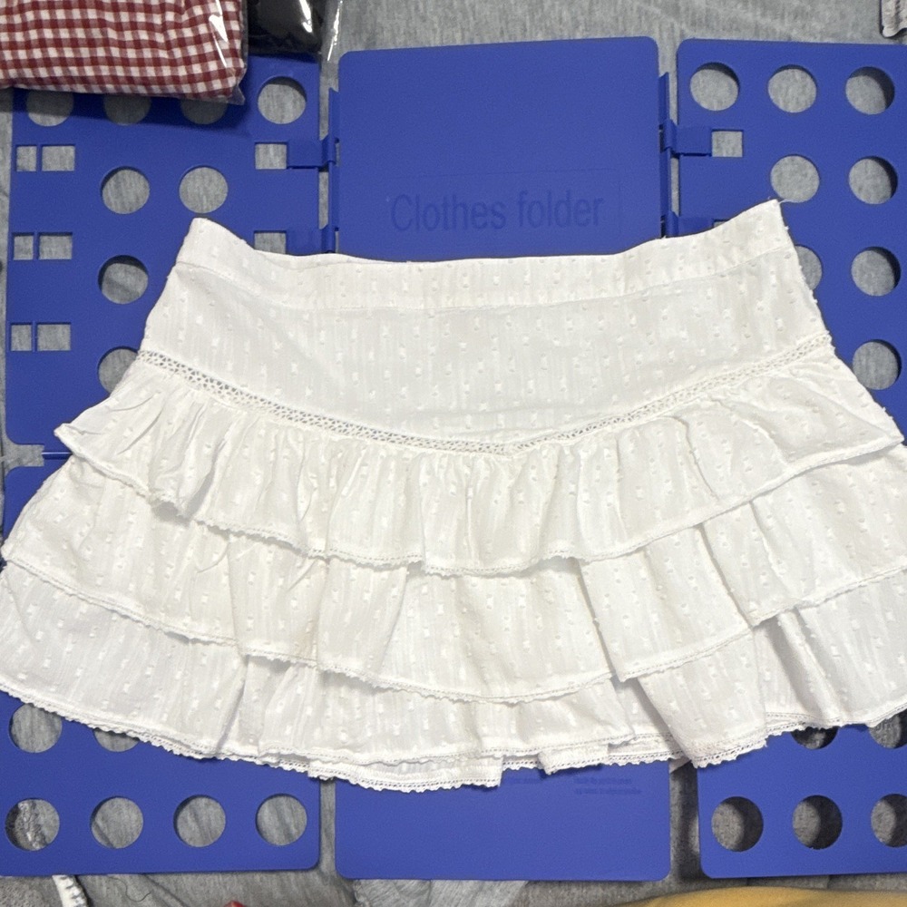 Cotton On Women's White Eyelet Ruffle Lace Mini Skirt Zip Closure Size 10